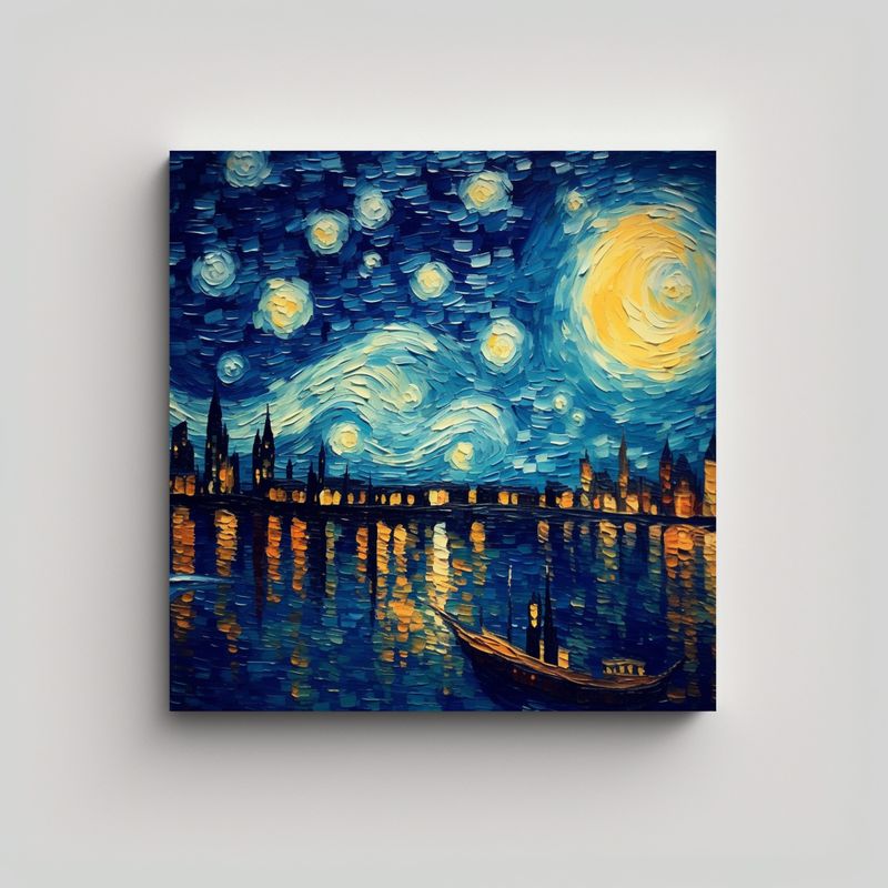 GENERICO - Cuadro Nocturno Estilo Van Gogh Alta Calidad 90x90 Cm