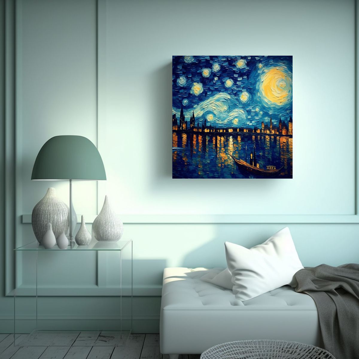 GENERICO - Cuadro Nocturno Estilo Van Gogh Alta Calidad 80x80 Cm