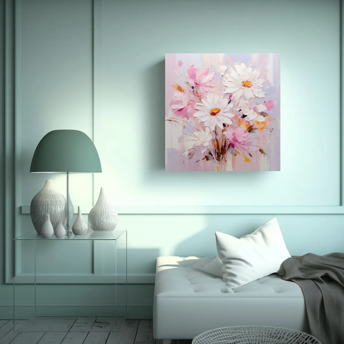 GENERICO - Cuadro Decorativo Flor Poder A En Lienzo Blanco Y 70x70 Cm