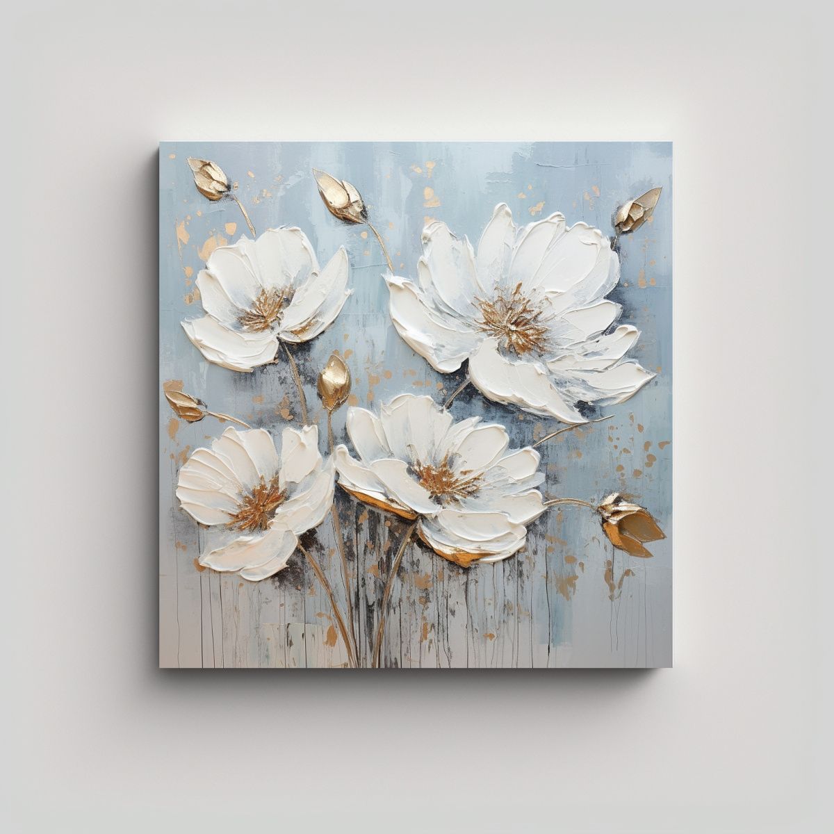 GENERICO - Pintura Sobre Lienzo Flores En Colores Blanco Y 80x80 Cm