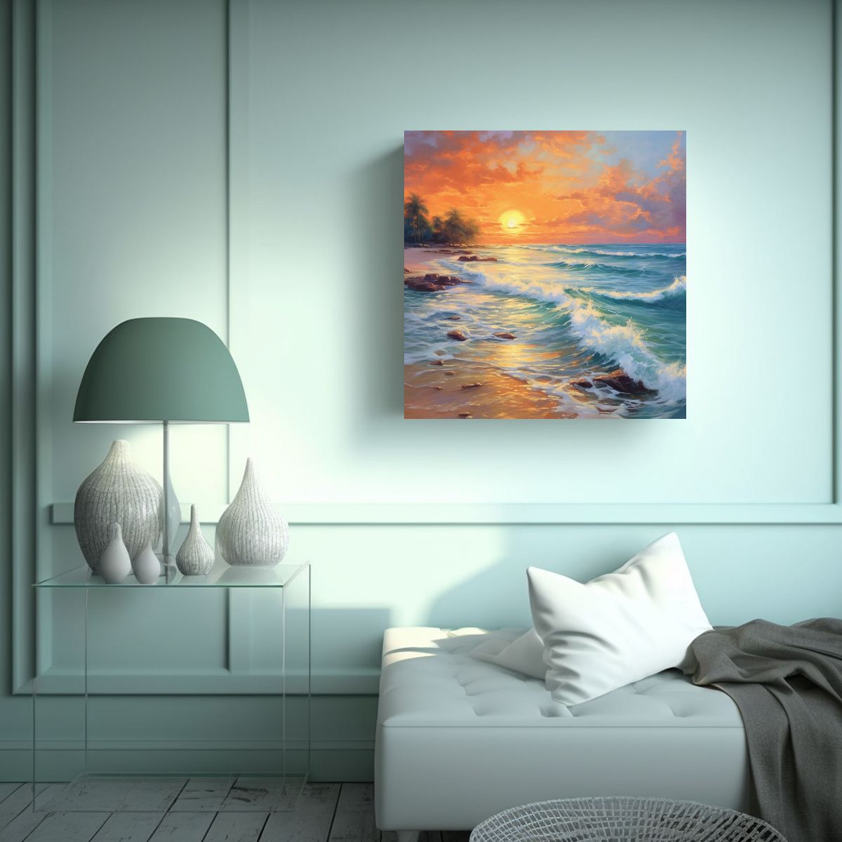 GENERICO - Paisaje Costero Con Ballena En Lienzo Fotográfico 60x60 Cm