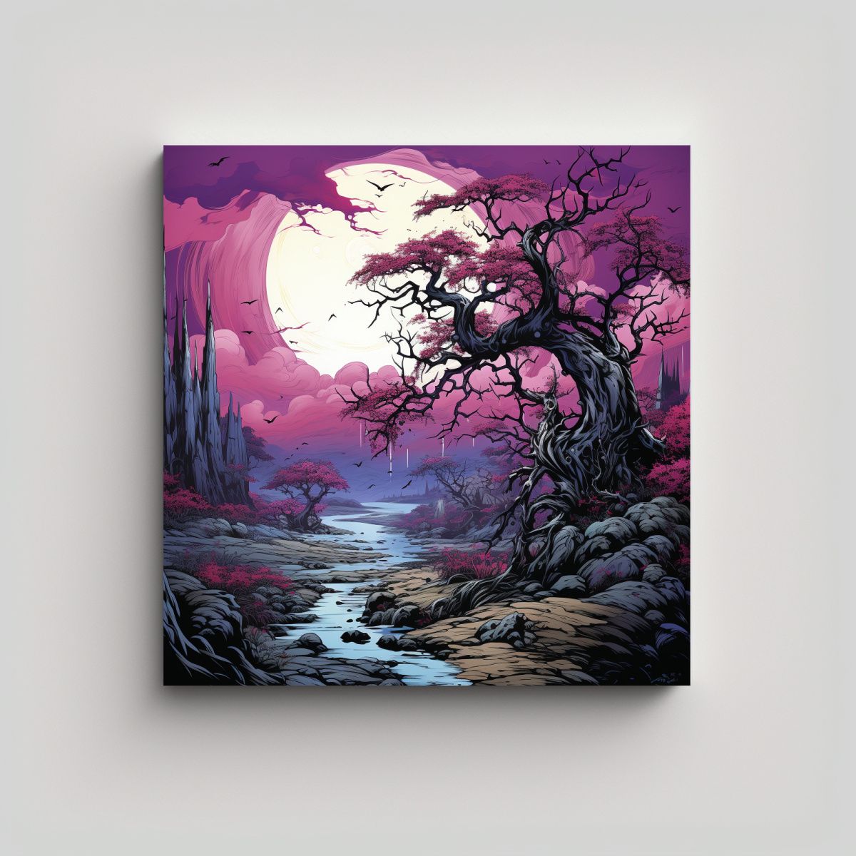 GENERICO - Lienzo Moderno Llamativo De Árbol De Sauce En 80x80 Cm