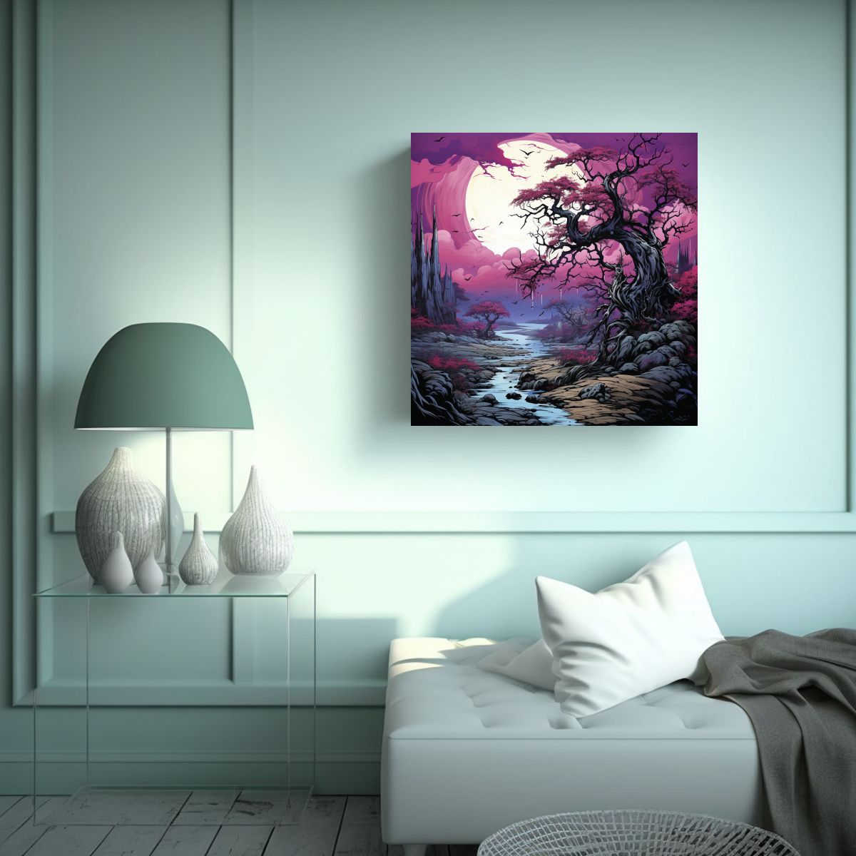 GENERICO - Lienzo Moderno Llamativo De Árbol De Sauce En 80x80 Cm