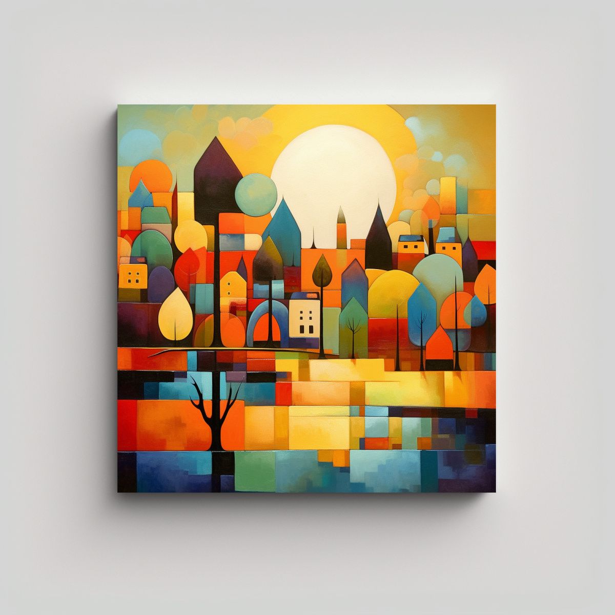 GENERICO - Cuadro Abstracto Paisajes Coloridos Estilizados 70x70 Cm