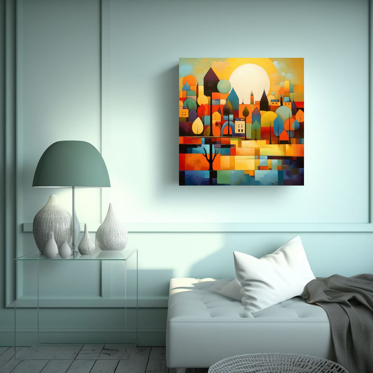 GENERICO - Cuadro Abstracto Paisajes Coloridos Estilizados 70x70 Cm