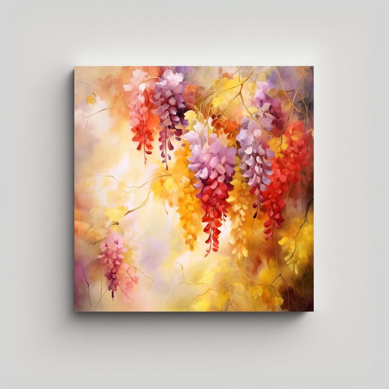 GENERICO - Cuadro Abstracto De Flores De Glicinas Amarillas 80x80 Cm