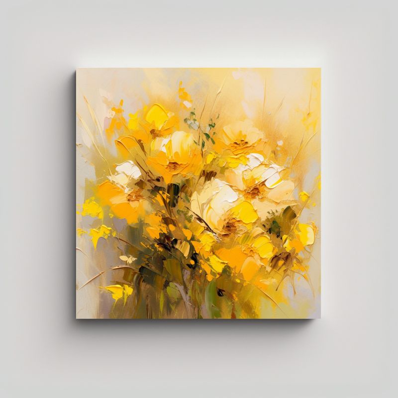 GENERICO - Cuadro De Flores Amarillas Y Doradas En Lienzo 50x50 Cm