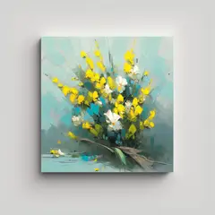 GENERICO - Pintura Lienzo Amarillo Y Cian Flores Con 50x50 Cm