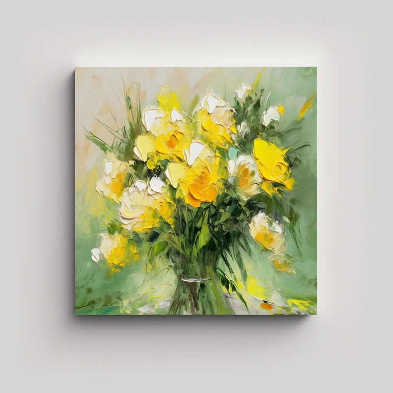 GENERICO - Cuadro Alegría Pintura En Lienzo Amarillo Y 50x50 Cm