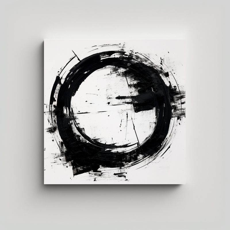 GENERICO - Pintura Acrílica En Blanco Y Negro Con Círculos 70x70 Cm