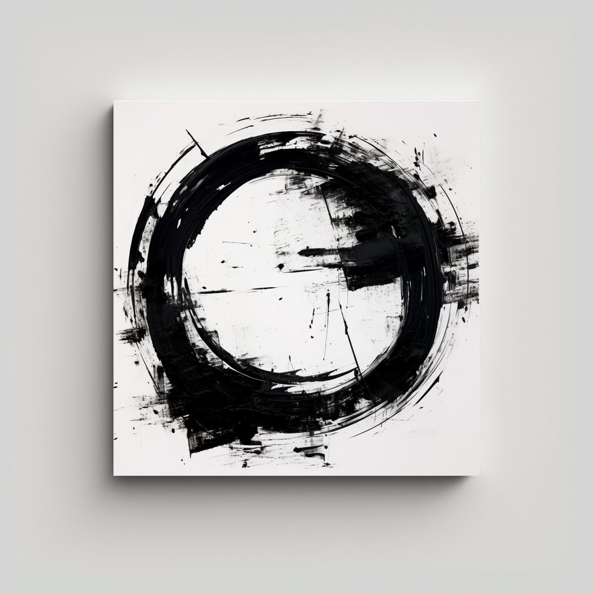 GENERICO - Pintura Acrílica En Blanco Y Negro Con Círculos 90x90 Cm