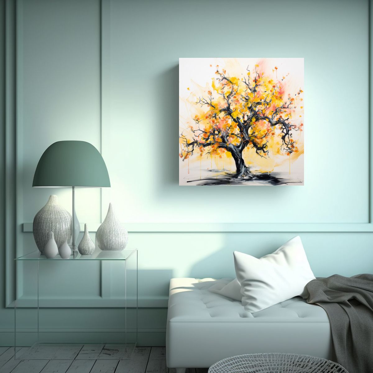 GENERICO - Pintura Abstracta De Colores Amarillo Y Negro De 70x70 Cm