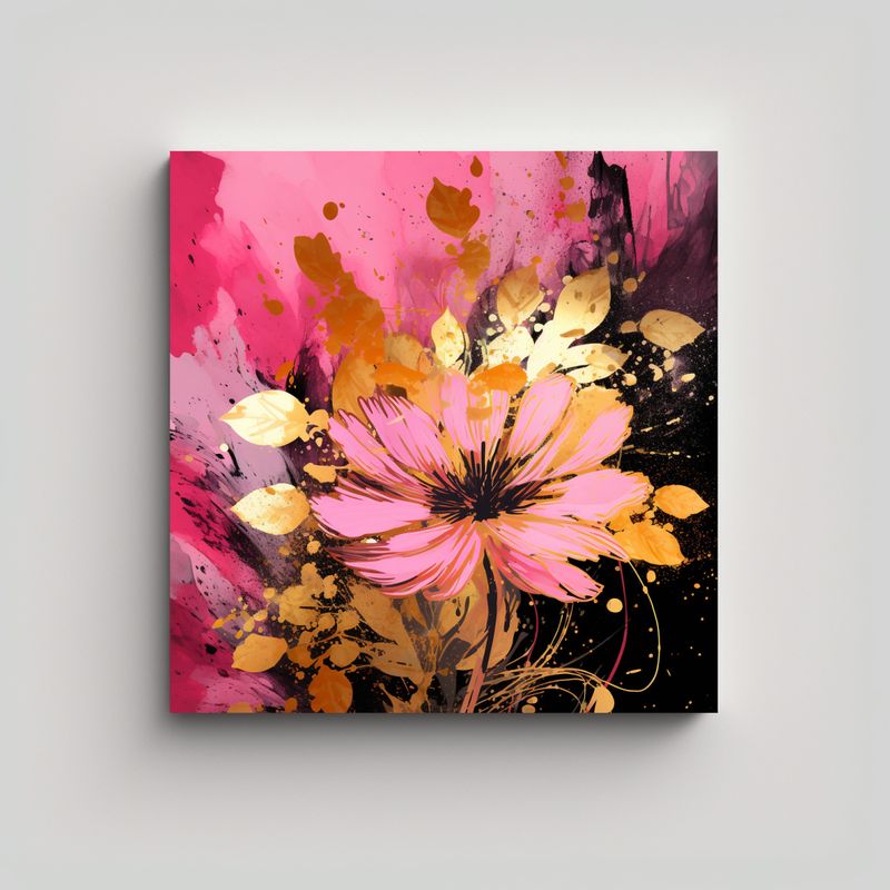 GENERICO - Cuadro Impreso Figuras Gold Y Rosa, Atmosfera 70x70 Cm