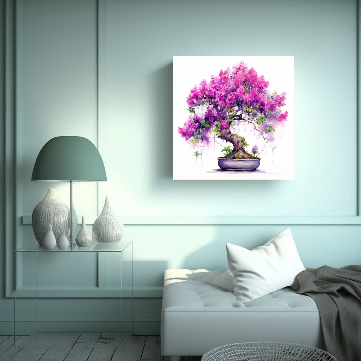 GENERICO - Cuadro Cuadro Alegre Árbol Bonsái Bougainvillea 50x50 Cm
