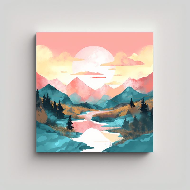 GENERICO - Cuadro Arte Gráfico Paisaje Colorido Con 80x80 Cm