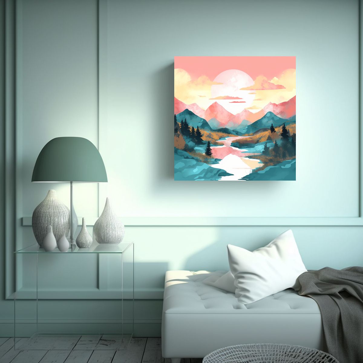 GENERICO - Cuadro Arte Gráfico Paisaje Colorido Con 80x80 Cm