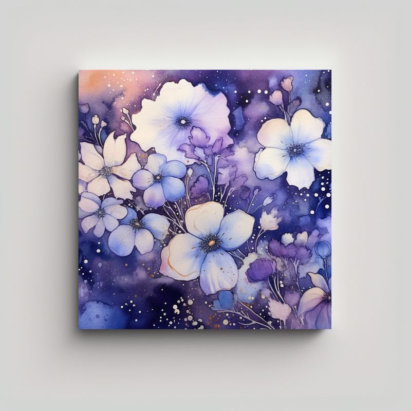 GENERICO - Cuadro Decorativo De Flores Celestiales Acuarela 50x50 Cm