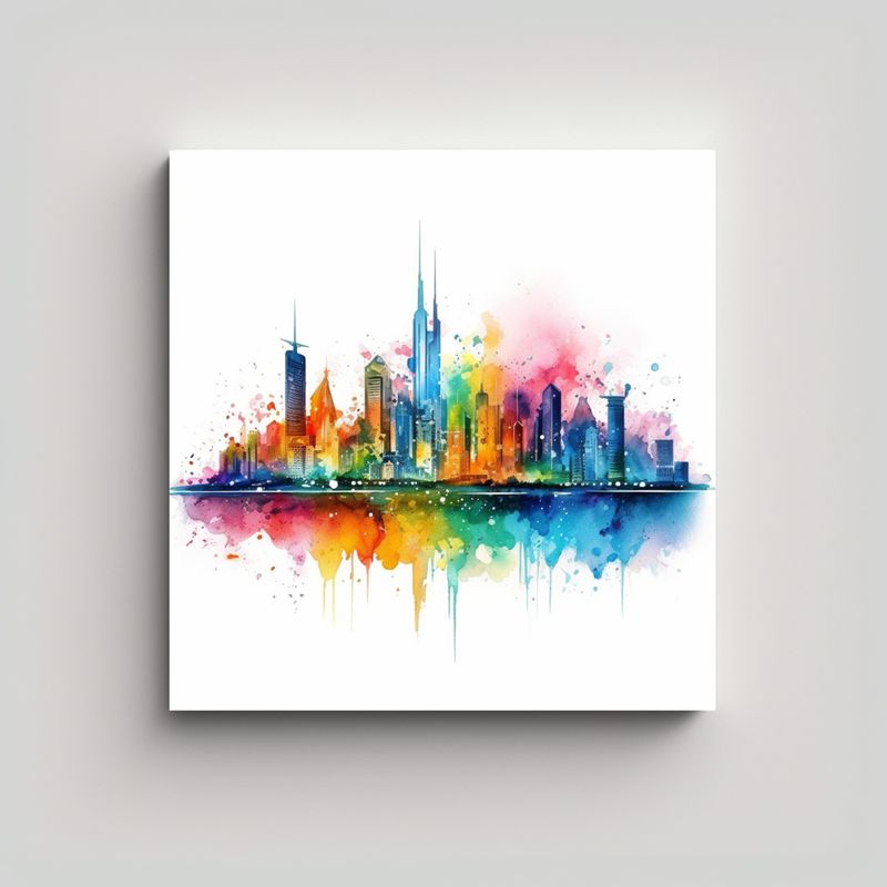 GENERICO - Cuadro Equilibrio Visual Ciudad Vibrante Acuarela 60x60 Cm