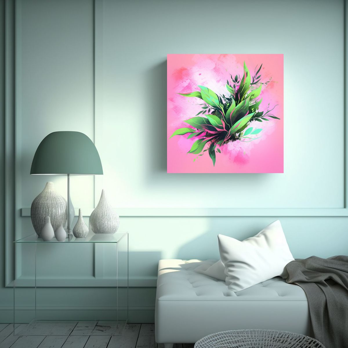 GENERICO - Cuadro Vintage Moderno En Lienzo En Tonos Verde Y 90x90 Cm