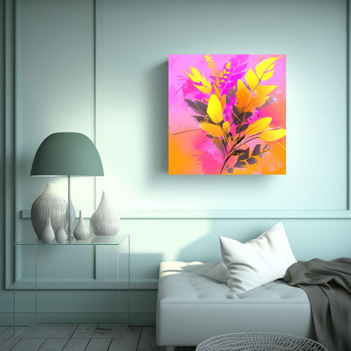 GENERICO - Cuadro Inspiración Amarillo Y Rosa Ambiente 50x50 Cm