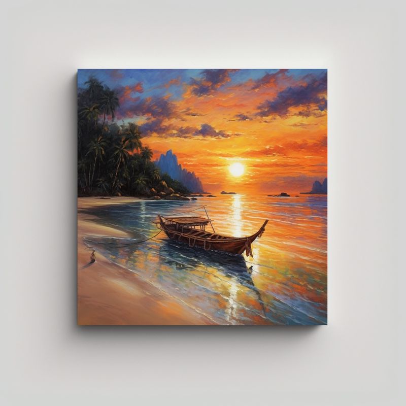 GENERICO - Cuadro Cuadro Playa Tailandesa Al Atardecer 50x50 Cm