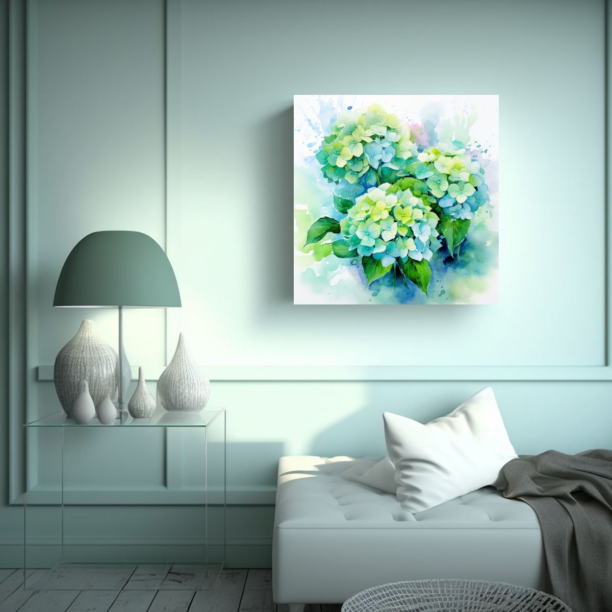 GENERICO - Pintura Abstracta Moderna De Hortensias En 70x70 Cm