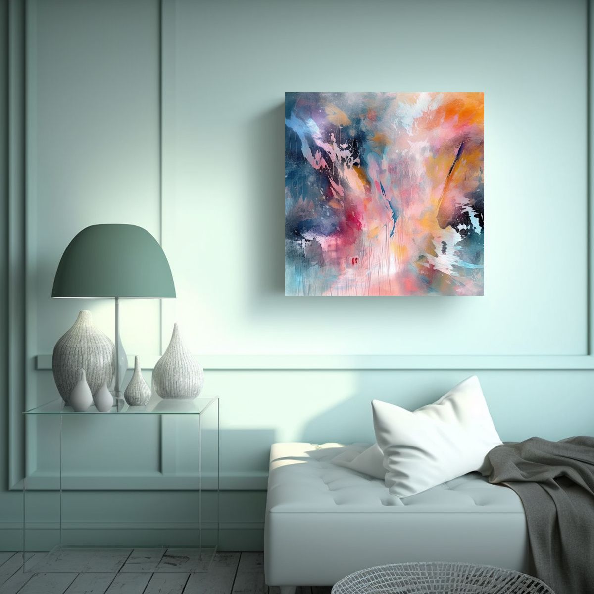 GENERICO - Pintura Acuarela Contemporánea Abstracta De 70x70 Cm