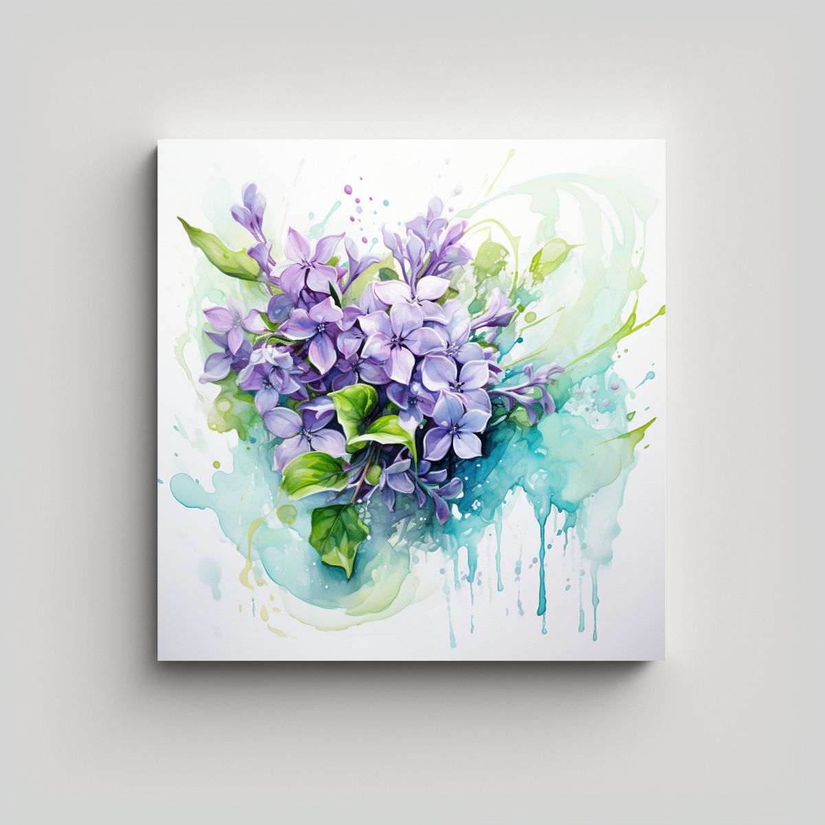 GENERICO - Pintura Abstracta De Flores Lilas Y Turquesa En 50x50 Cm