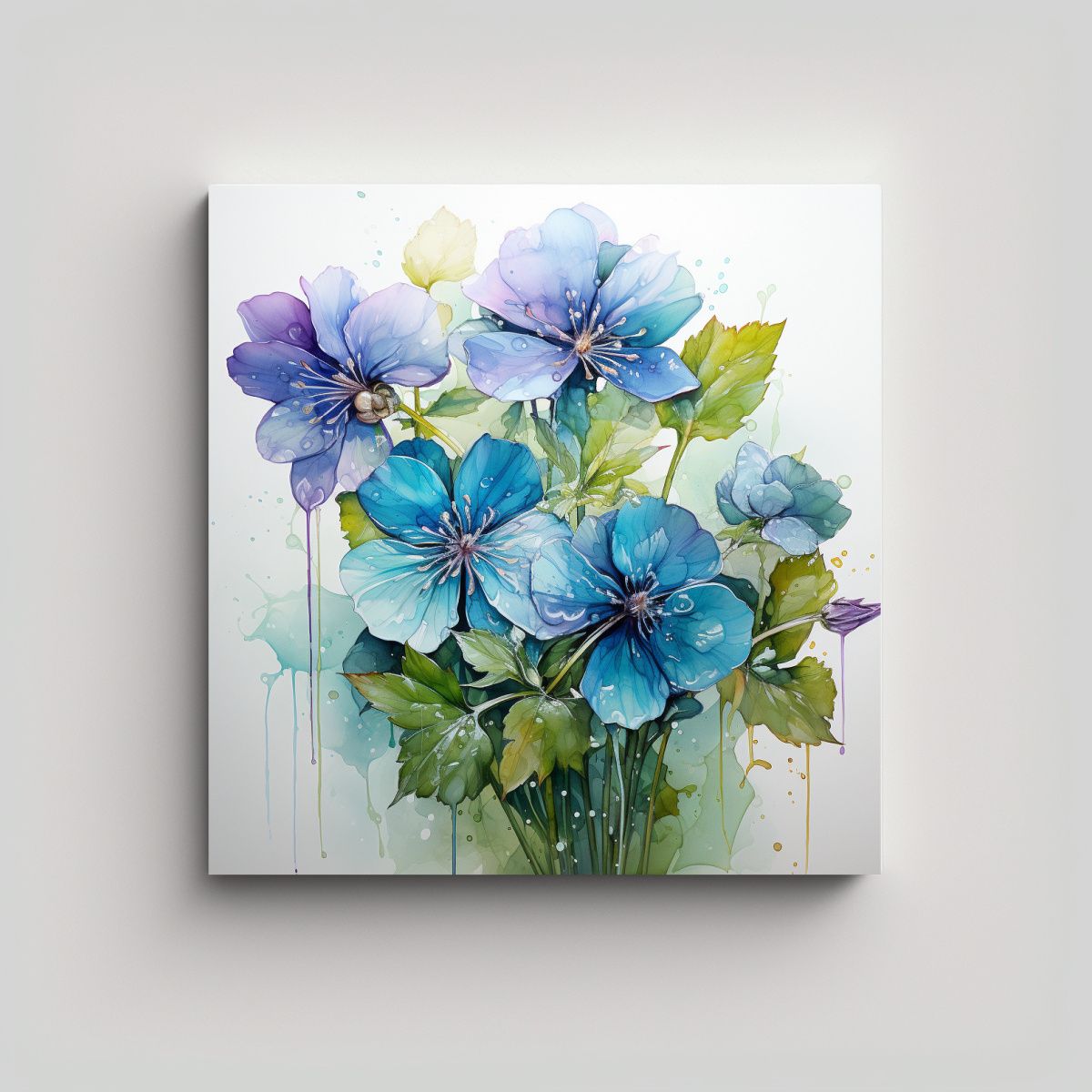 GENERICO - Pintura Abstracta De Pared Con Violetas Verdes Y 80x80 Cm