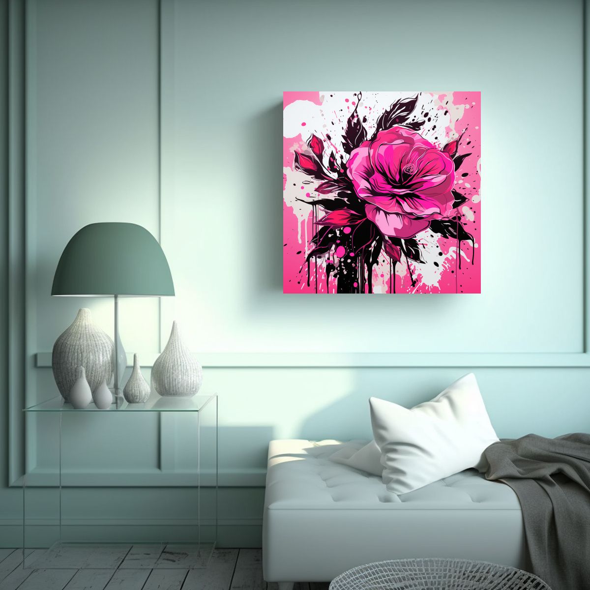GENERICO - Cuadro Vintage Temática Rosa Ambiente Neonoir 90x90 Cm