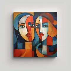 GENERICO - Cuadro Abstracto De Arte Gráfico De Dos Rostros 90x90 Cm