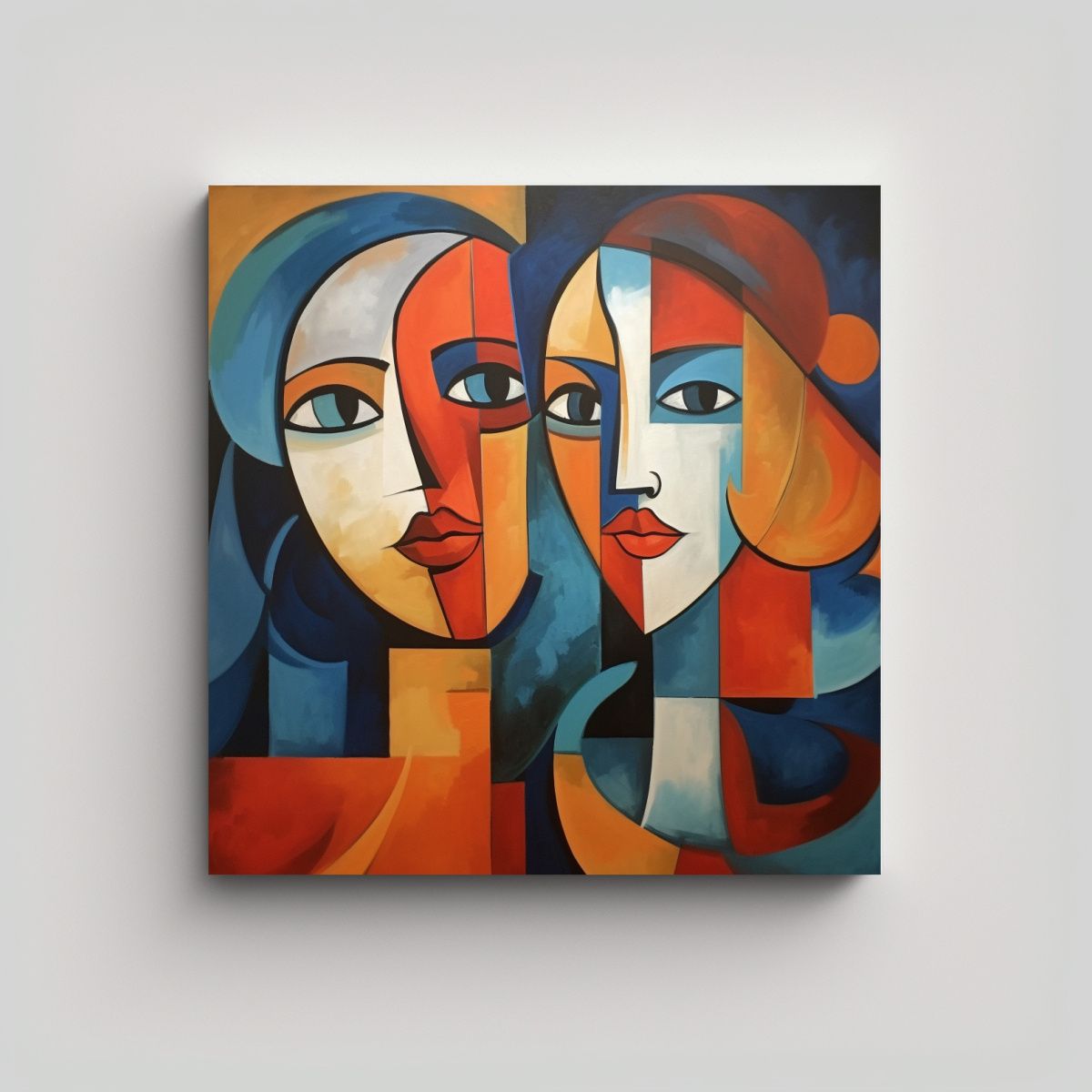 GENERICO - Cuadro Abstracto De Arte Gráfico De Dos Rostros 80x80 Cm