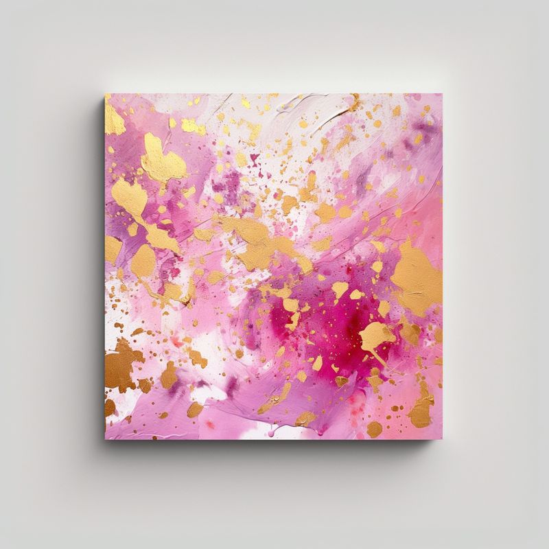 GENERICO - Pintura Decorativa En Lienzo Rosa Y Dorado Con 70x70 Cm