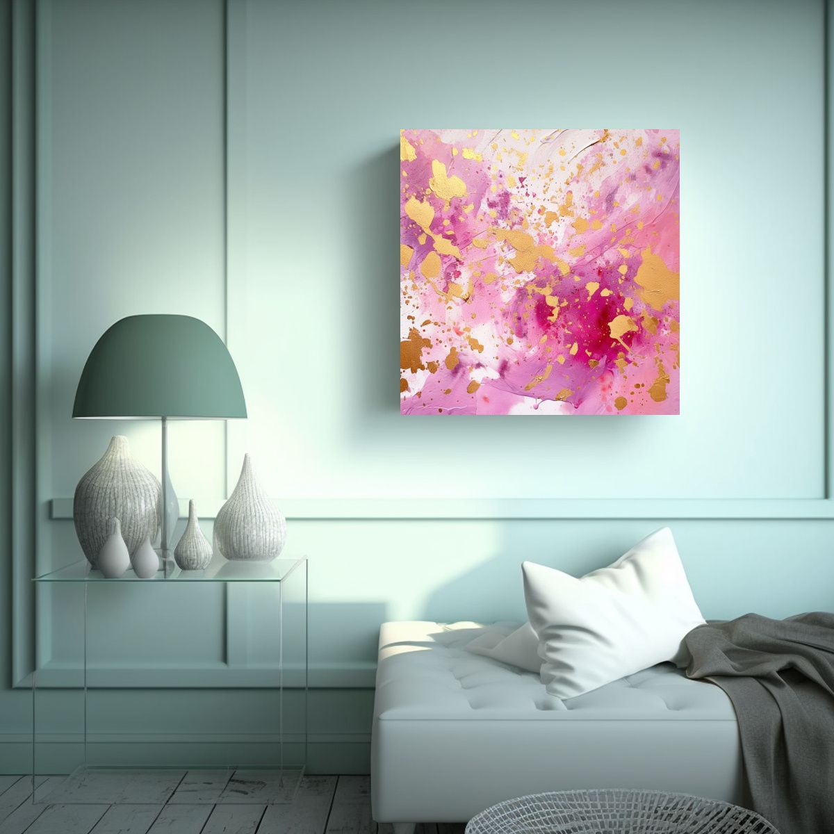 GENERICO - Pintura Decorativa En Lienzo Rosa Y Dorado Con 70x70 Cm