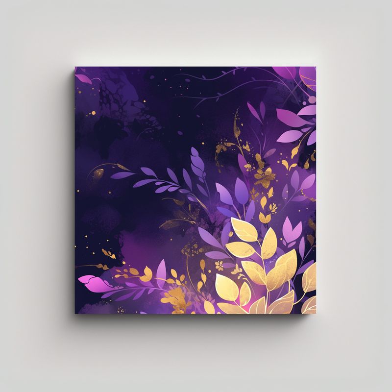 GENERICO - Cuadro Vida Púrpura Y Dorado Atmosfera Neonoir 50x50 Cm