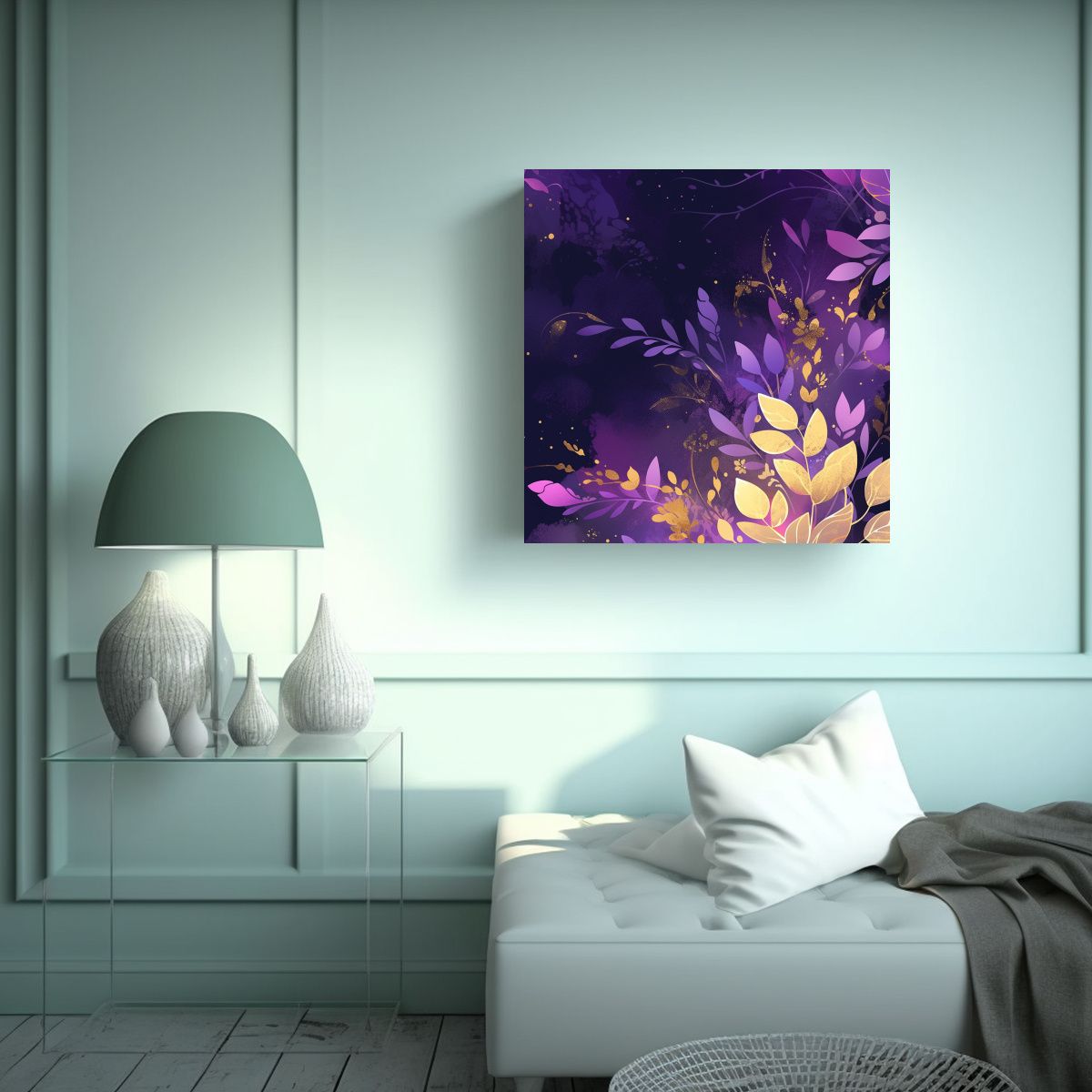 GENERICO - Cuadro Vida Púrpura Y Dorado Atmosfera Neonoir 50x50 Cm