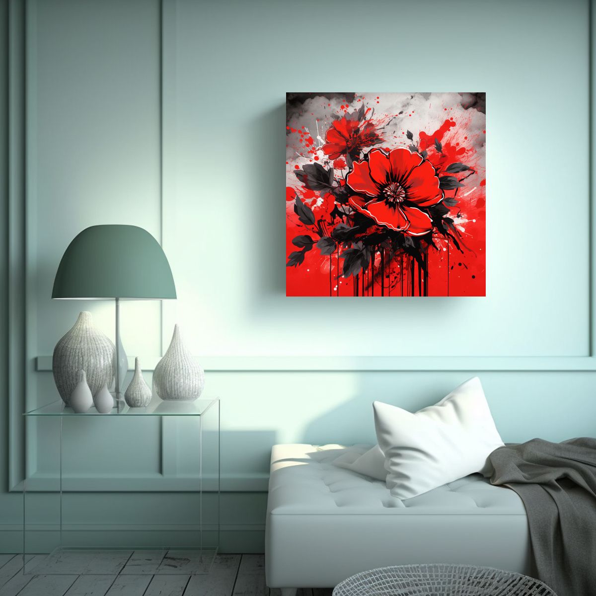GENERICO - Cuadro Patron Intenso Fantasia Rojo Y Negro 90x90 Cm