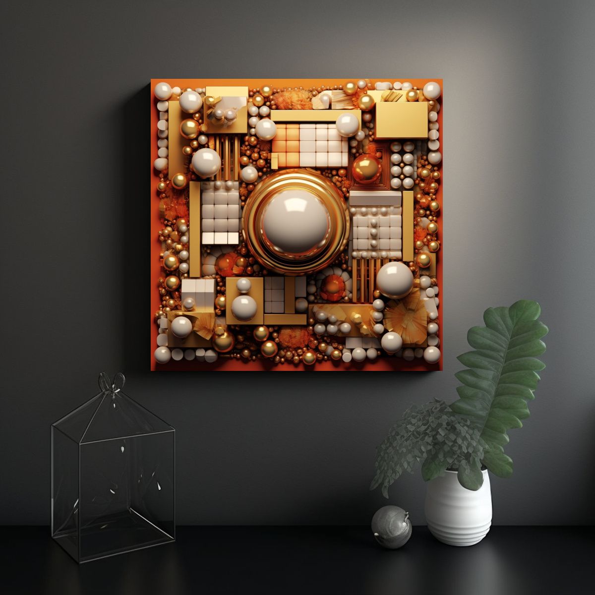 GENERICO - Pintura En Bastidor Cuadrada De Perlas Doradas En 70x70 Cm
