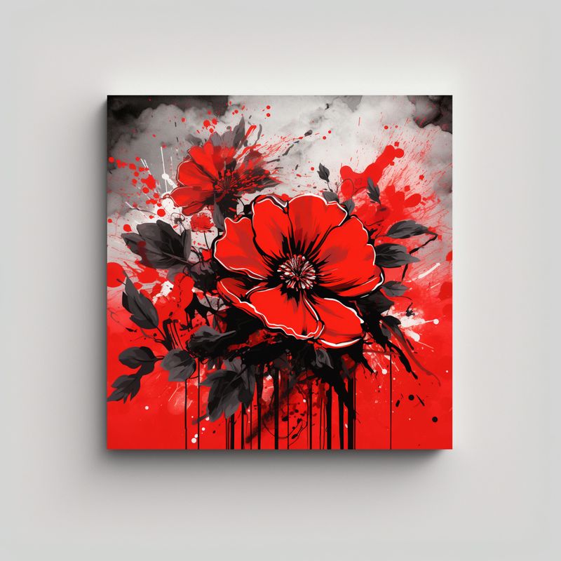 GENERICO - Cuadro Patron Intenso Fantasia Rojo Y Negro 80x80 Cm
