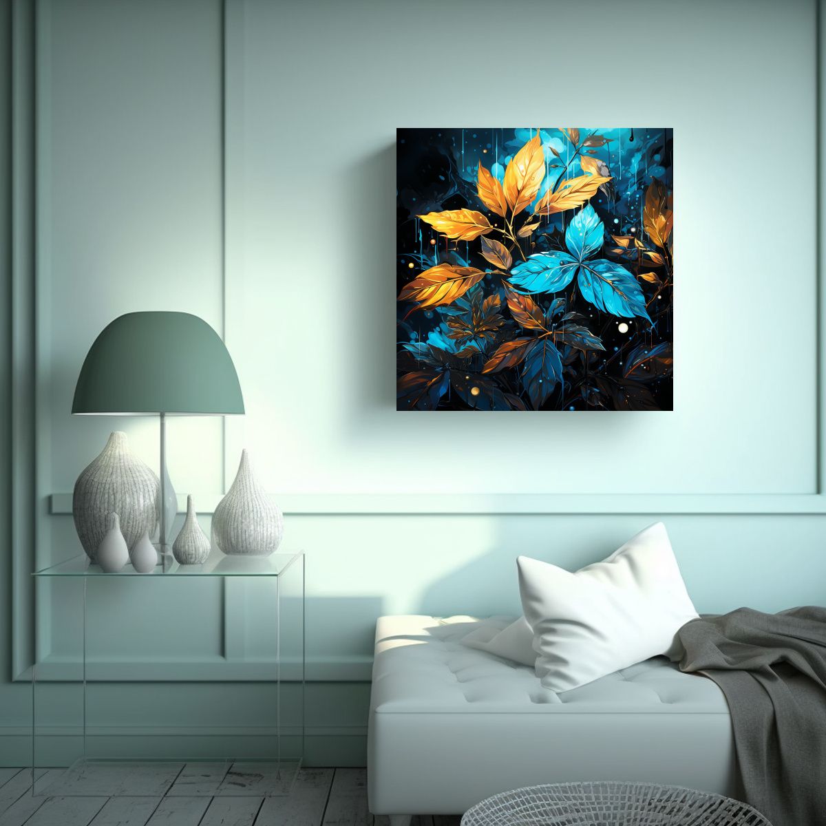 GENERICO - Pintura Decorativa Con Esquema De Hojas De Bambú 90x90 Cm