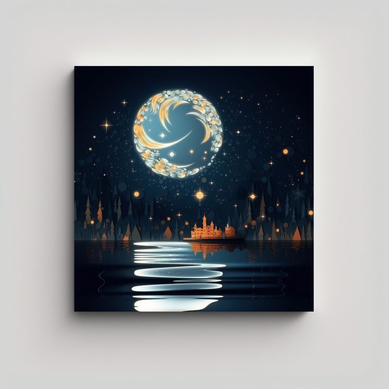 GENERICO - Lienzo Dibujo Simplicidad Noche Y Luna Con 50x50 Cm