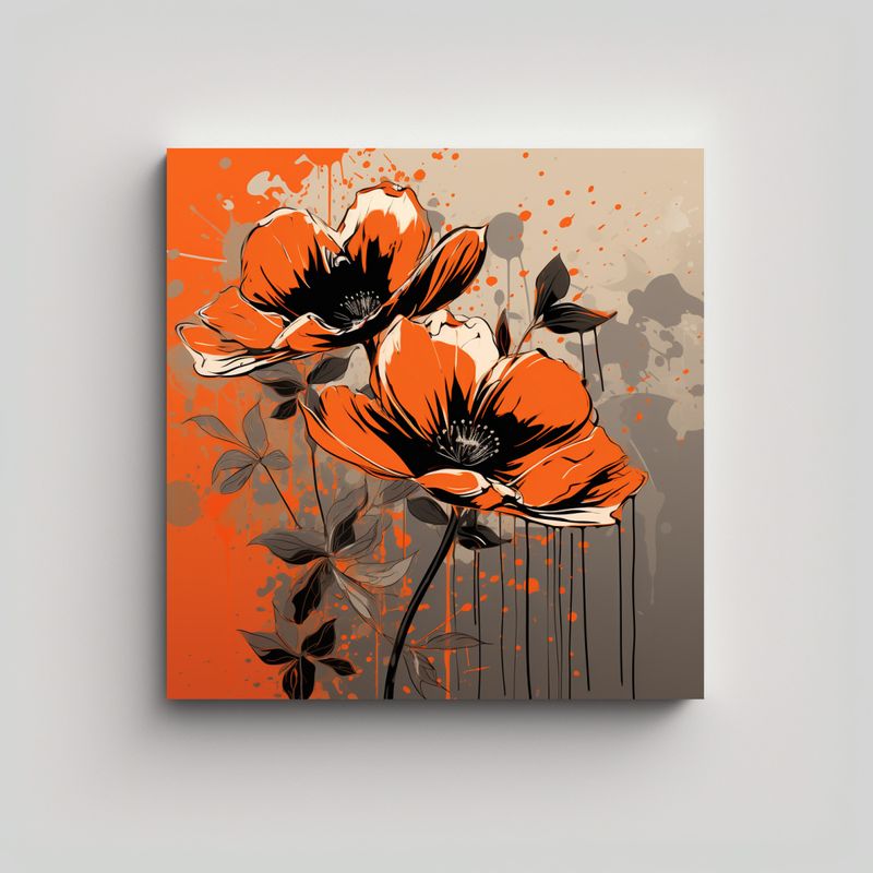 GENERICO - Cuadro Espectacular Adorno Naranja Y Negro 70x70 Cm