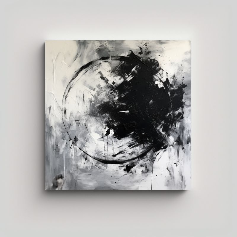 GENERICO - Pintura Abstracta En Blanco Y Negro Sin Marco, 80x80 Cm
