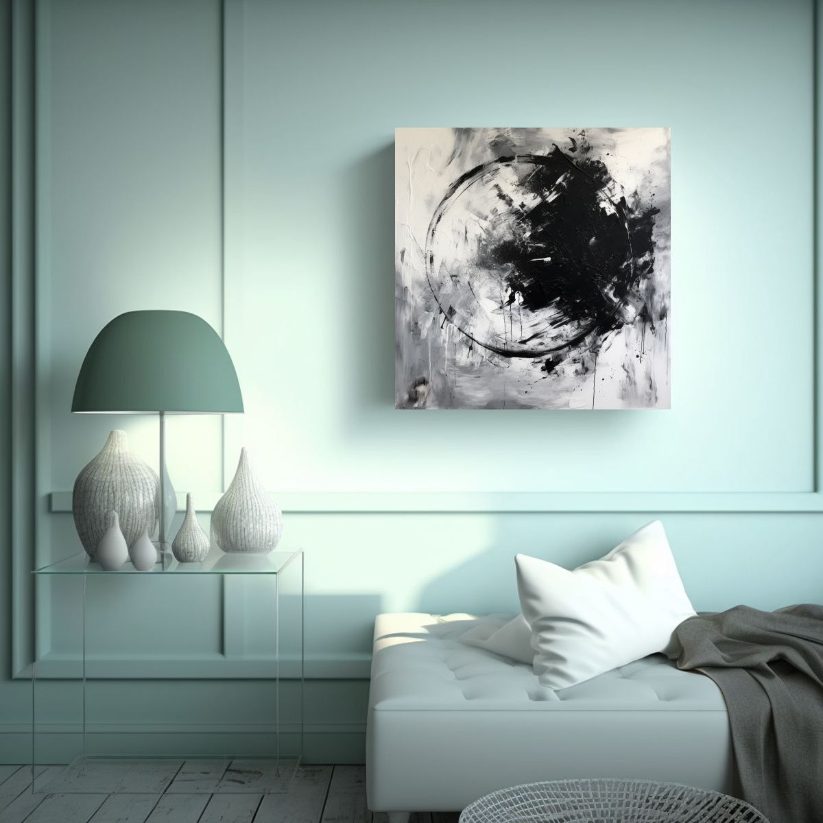 GENERICO - Pintura Abstracta En Blanco Y Negro Sin Marco, 50x50 Cm