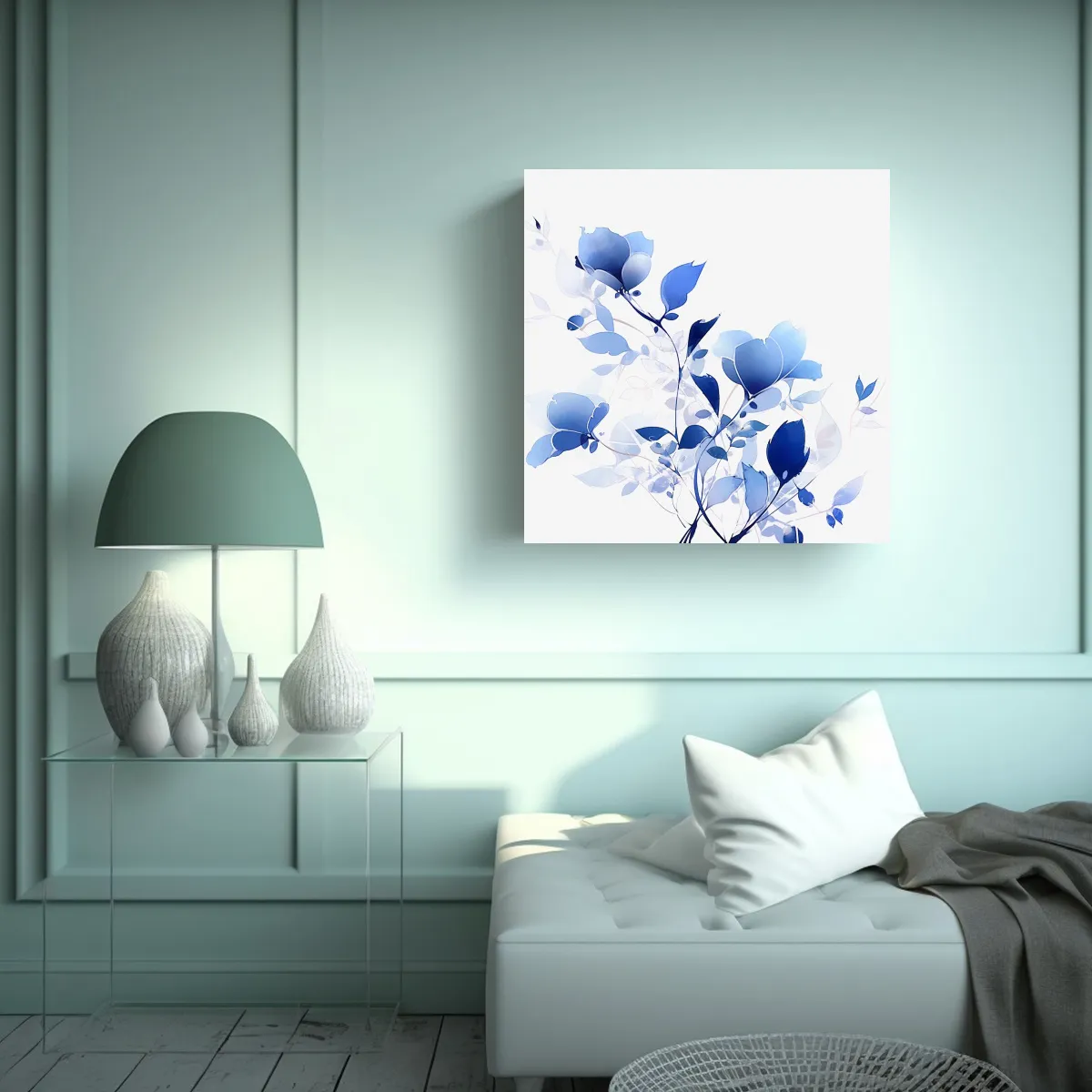 GENERICO - Bastidor Madera Blanco Y Azul Estilo Neonoir 70x70 Cm.
