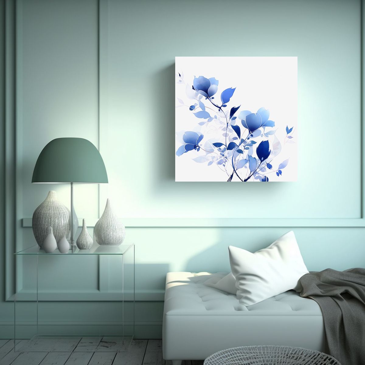 GENERICO - Bastidor Madera Blanco Y Azul Estilo Neonoir 50x50 Cm