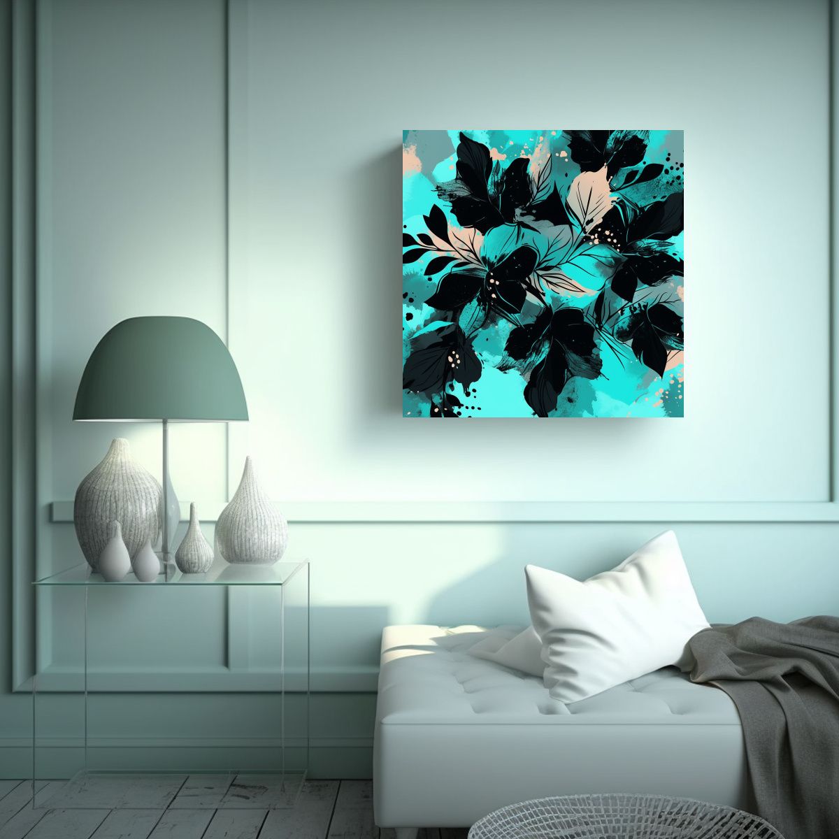 GENERICO - Lienzo Fotografía Turquesa Y Negro Neonoir En 90x90 Cm