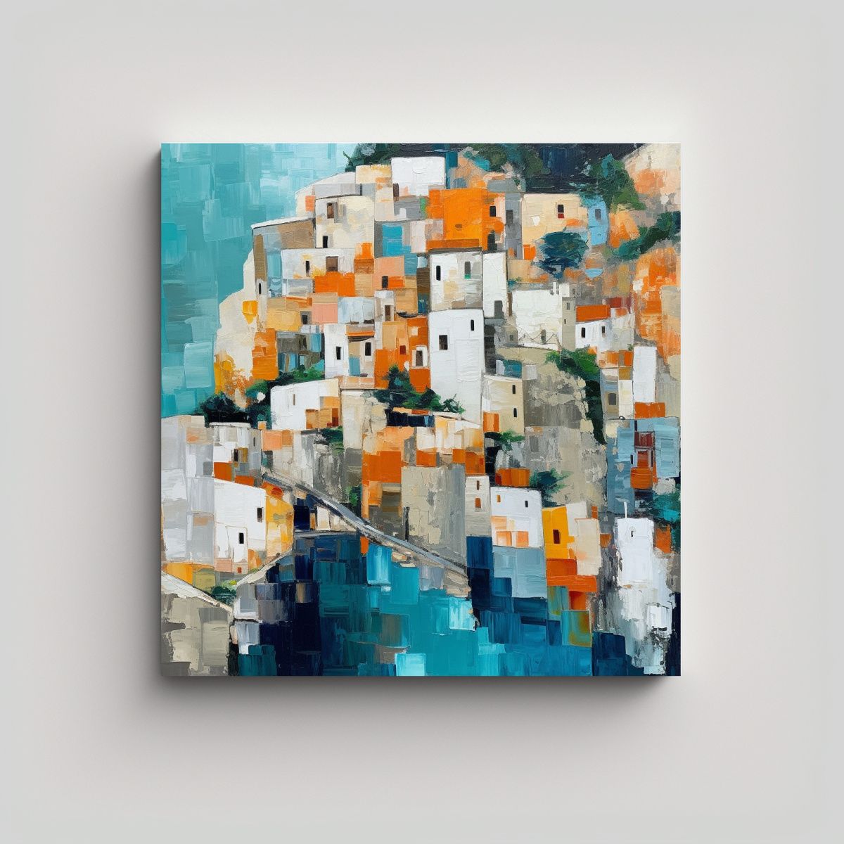 GENERICO - Pintura Abstracta Lienzo Costa Amalfi Inspirada 50x50 Cm