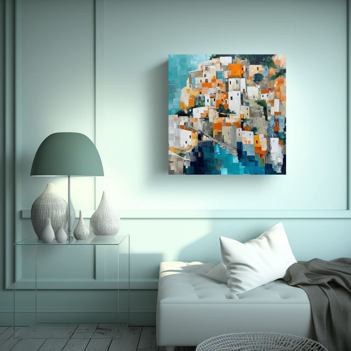 GENERICO - Pintura Abstracta Lienzo Costa Amalfi Inspirada 50x50 Cm