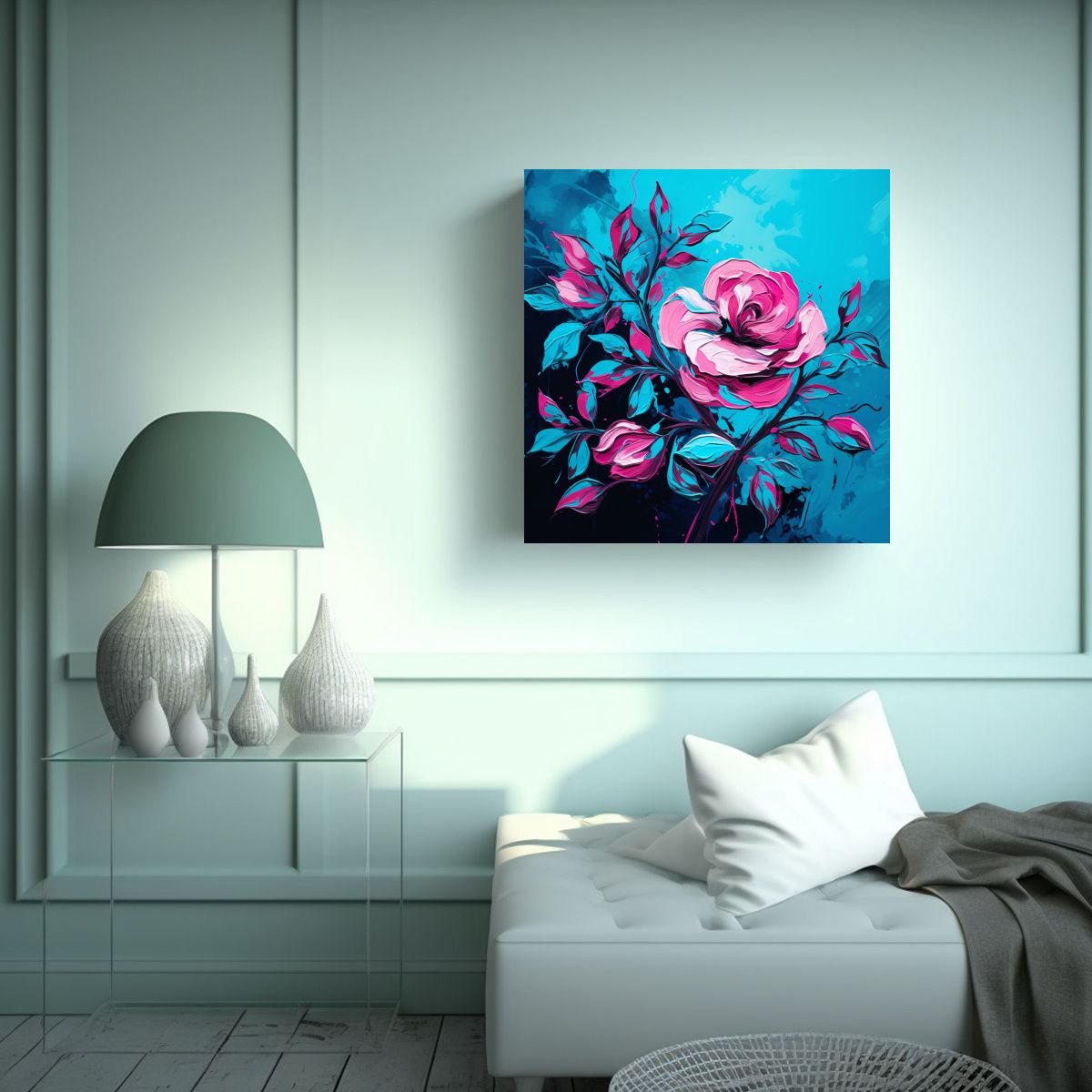 GENERICO - Cuadro Turquesa Y Rosa Atmosfera Neonoir En El 90x90 Cm